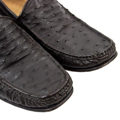 Kiton Napoli Chocolate Brown 100% Ostrich Leather Loafers  display picture 3