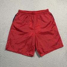 VINTAGE Nike Shorts Men Medium Red Navy Windbreaker Swoosh Nylon Running Gym 90s