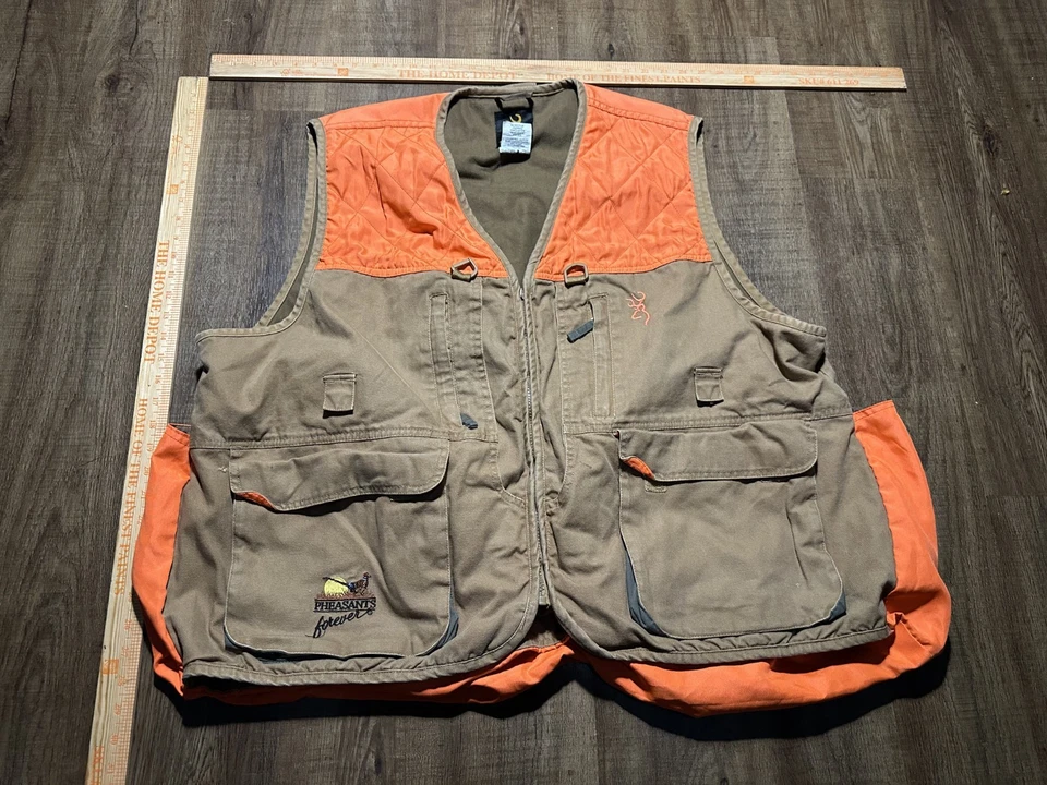 Browning Vest Mens Size 2XL XXL Pheasants Forever Tan Brown Blaze Orange REACTAR - Image 2 of 4