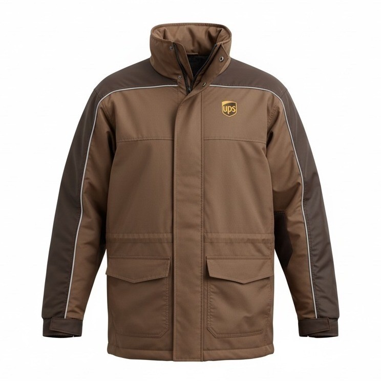 Mens UPS WearGuard Brown Driver Uniform Work Chore Jacket Size Small Zip Up Hood