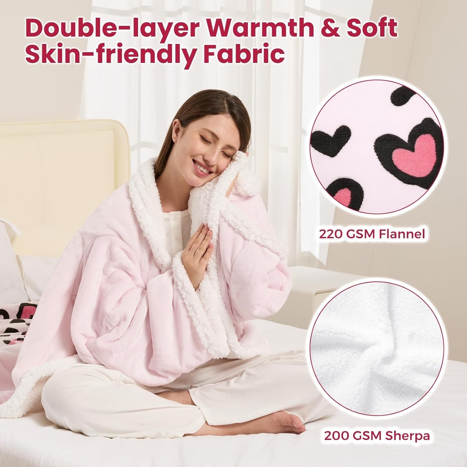 Wearable Heated Blanket with Sleeves Foot Pocket Electric Throw for Women Gift