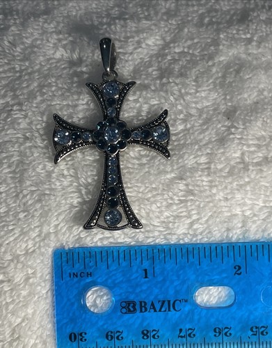 Charm Croce Celtica Tono Argento con Strass Blu Ciondolo Religioso Gioielli - Foto 9 di 10