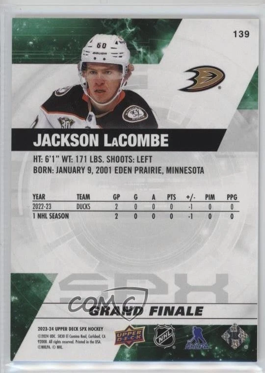 2023-24 SPx Rookies Grand Finale /50 Jackson LaCombe #139 Rookie RC - Image 2 of 2