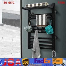 10 Layer Heated Towel Rack Towel Warmer with Timer Wall Mounted W/ Shelf