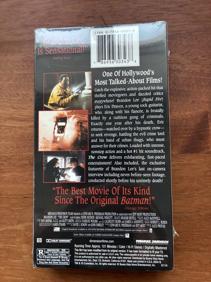 The Crow (VHS, 1994) SEALED NEW- Brandon Lee Buena Vista - Image 2 of 4