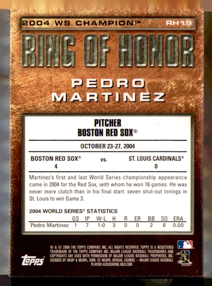 2009 Topps #RH19 Pedro Martinez Ring of Honor - Image 2 of 2