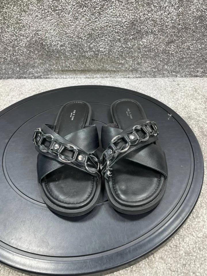 Rag & Bone Sandals Womens 36.5 Eu 6 Us Geo Chain Slide Black Crisscross Slip On - Image 4 of 4