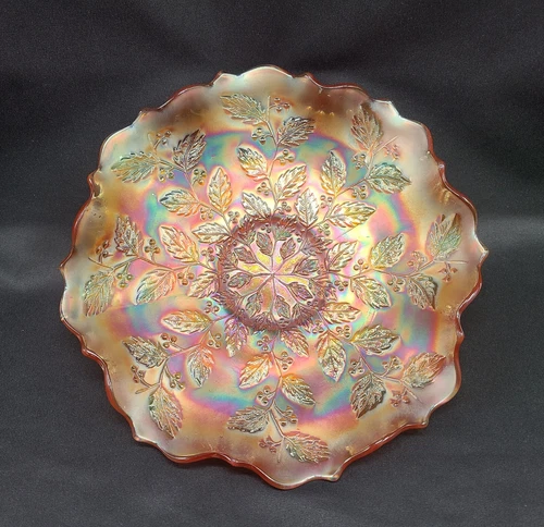 Fenton Marigold Carnival Glass Ruffled Edge Bowl Holly 9"