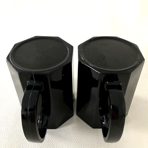 Arcoroc Octime Octagon Black Glass France Coffee Tea Mugs Set Of 2 - Picture 4 of 6