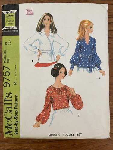 1969 McCalls Sewing Pattern 9757 Misses Blouse Set Gathered Sleeves Sz ...