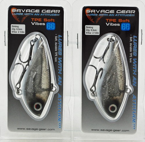 (LOT OF 2) SAVAGE GEAR 2-1/2" TPE SOFT VIBE 66 4/5OZ SFV-66-SB SILV BLK B L7404