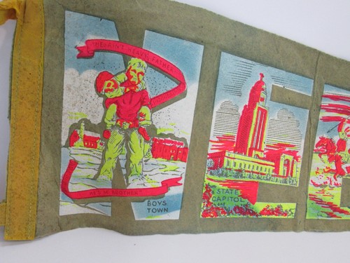 Banderín de recuerdo vintage de fieltro de la capital del estado de Nebraska Boys Town 8,5x26" - Imagen 3 de 10