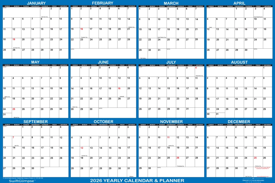 Calendario de pared anual borrable 32" x 48" SwiftGlimpse 2026 - AZUL MARINO Foto 2 de 4