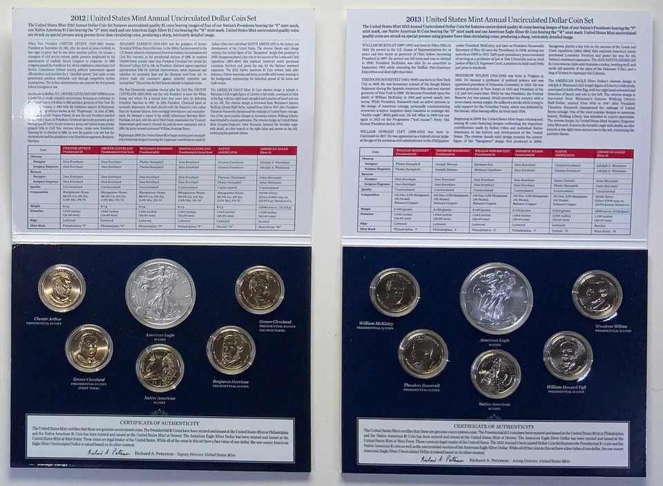 2012 13 14 15 & 2016 Mint Annual Dollar 5 Unc Sets wBurnished “W” Silver Eagles - Image 2 of 4