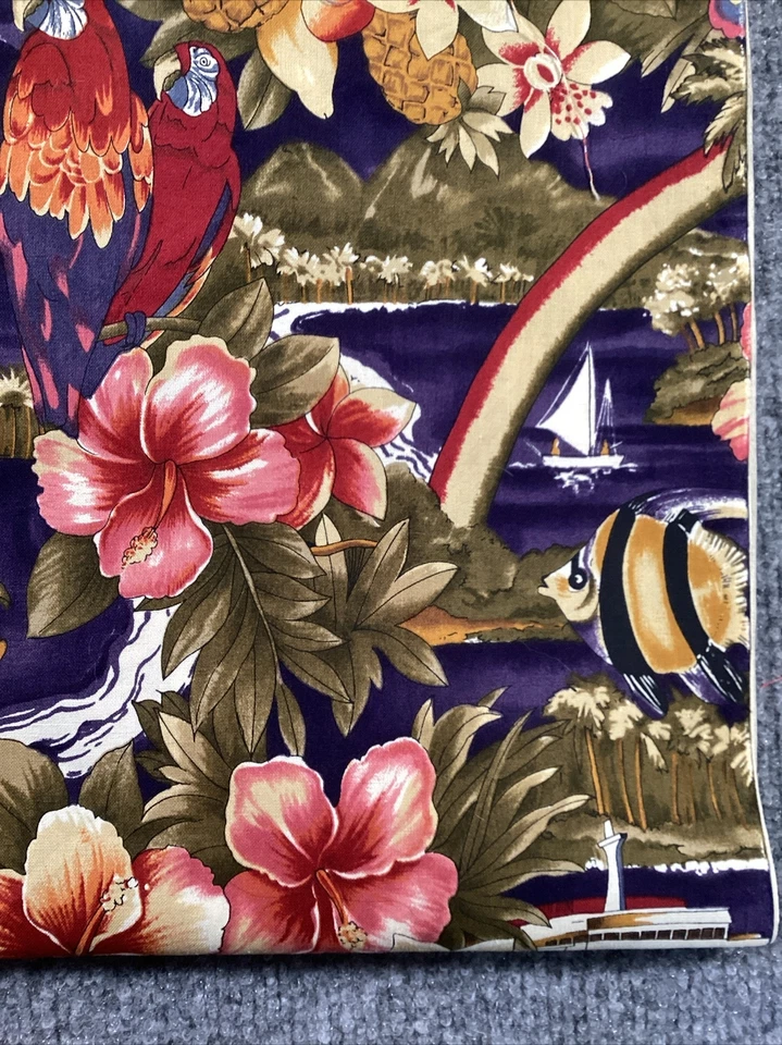 Fabric Floral Tropical Hawaiian Flowers 1/2 Yard  Hibiscus Butterfly Dolphin - Image 3 of 4