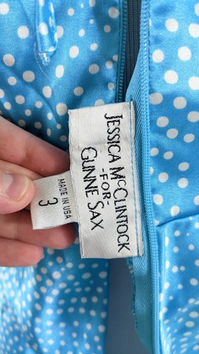 Größe 3 Y2K blau-weiß gepunktetes Minikleid - Jessica McClintock für Gunne Saxophon - Bild 8 von 12