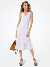 MICHAEL KORS Size SMALL NEW $195 Ribbed Stretch Viscose Ruffle-Trim Dress