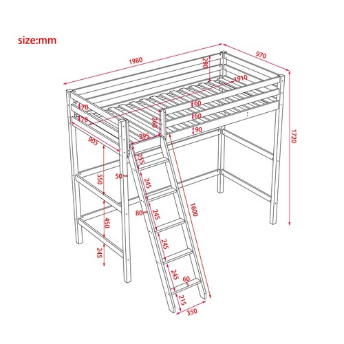 High Sleeper Cabin Bed Adult Kids Loft Bed Wooden Bunk Bed Frame Ladder 190x90cm - Picture 6 of 11
