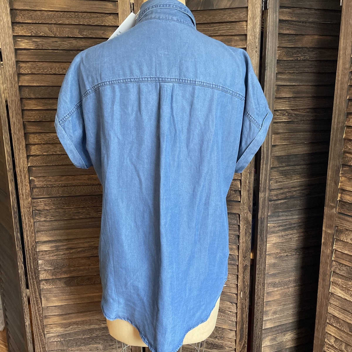 Rhinestone Denim Woman's Short Sleeve Button down Shirt | eBay