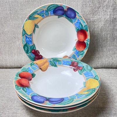 Set of 4 Victoria Beale Forbidden Fruit Rimmed Soup Bowls 9024 EUC -2 Sets Avail