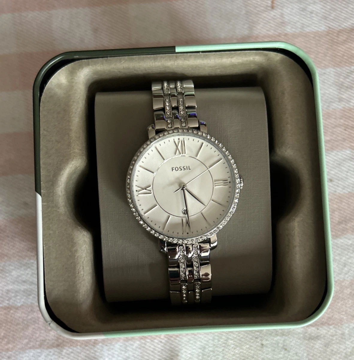 Fossil ES4635 Jacqueline Mini Silver Watch Grey Snake‑Embossed Leather Quartz Amazon.com: Fossil Women main image 2
