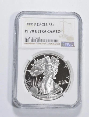 1999-P American Silver Eagle 1 Oz PF70 UCAM NGC Brown Label *7870