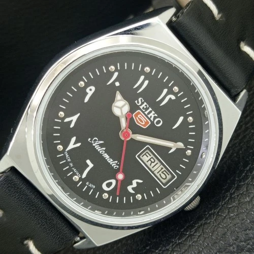 VINTAGE REFURBISHED SEIKO 5 AUTOMATIC 6309A JAPAN MENS BLACK WATCH a442606-1