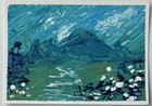 ACEO Original Art Acrylic Landscap: Blue Green Mountain by Jill/ Tulip and Topaz — photo 2
