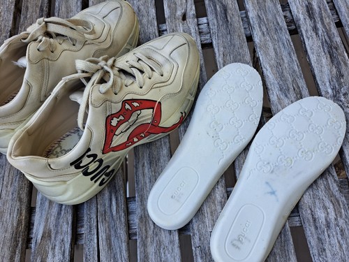 GUCCI Rhyton "MOUTH/Red Lips/Tongue" Distressed Sneakers Leather/White 6/6.5 - 第 14/14 張圖片