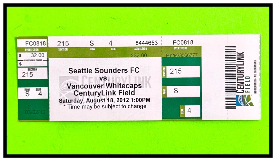2012 MLS  CASCADIA CUP  SEATTLE SOUNDERS v VANCOUVER WHITECAPS  PROGRAM & TICKET - Image 2 of 4