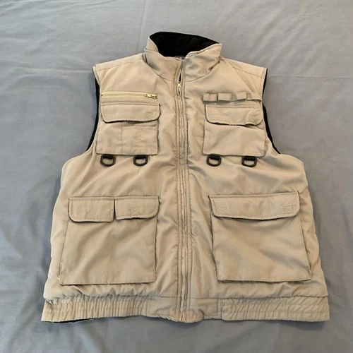 Fourcast Vest Mens XL Beige Canvas Puffer Utility Outdoor Zip Pockets Fishing - product listing photo