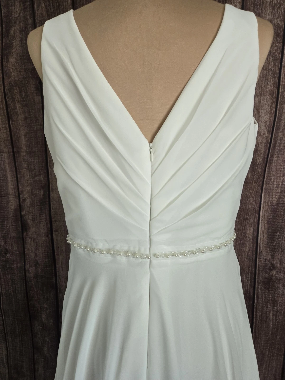 OFF WHITE Abito da sposa made in USA bianco sporco chiffon linea A treno taglia M L