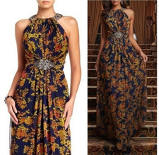 Pamella Roland Floral Print Halter Neck Elegant Gown Size 2