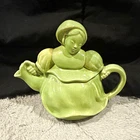 Red Wing 260 Green Ceramic Dutch Girl Figural Teapot w/ Lid 2 Cup USA