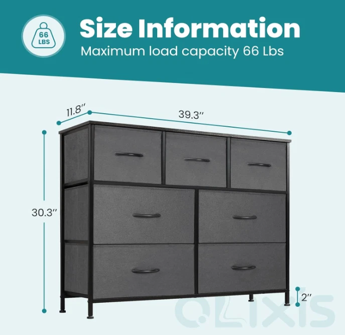 Cómoda 7 cajones gris, marco de acero, tapa de madera y cajones de tela. - Image 4 of 4