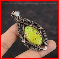 Copper Oval Stichtite Gemstone Rainbow Moonstone Wire Wrapped Pendant Jewelry