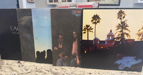 THE EAGLES 5X  LP LOT S/T HOTEL CALIFORNIA, DESPERADO ONE OF NIGHTS LONG RUN