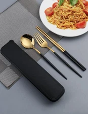Cutlery Set Three Pieces Stainless Steel Spoon, Fork, Chopsticks, And Case