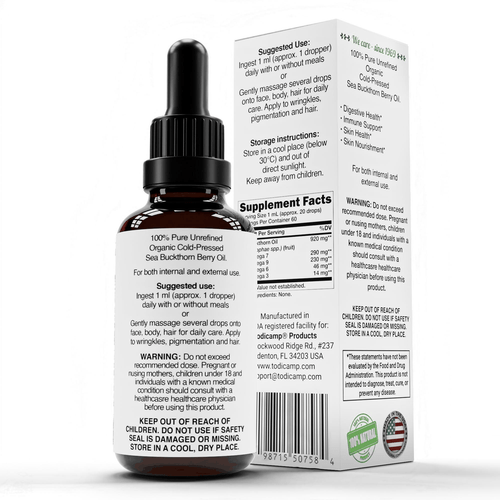 Organic Sea Buckthorn Oil 1 fl oz Cold Pressed Sea Buckthorn Berry Oil - Picture 3 of 8