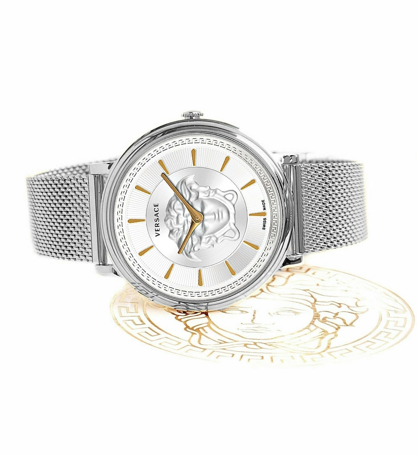 Versace orologio da donna orologio da polso VE8102019 V CIRCLE IP argento SWISS MADE nuovo