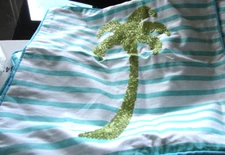 Pottery Barn Teen Sea Breeze Stripe Palm Tree  sequin  pillow cover 18" New 