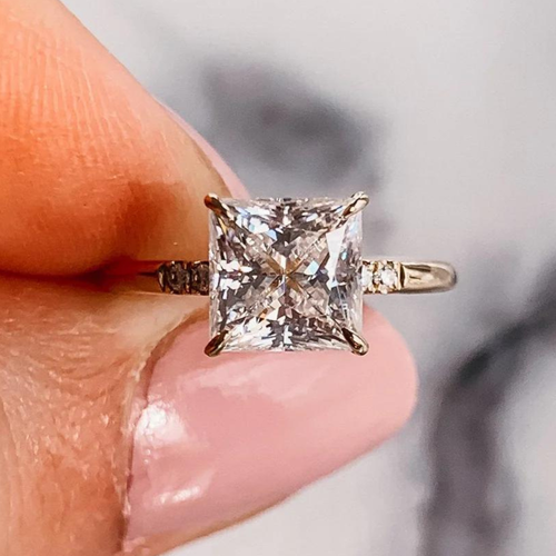 2.00 CT Princess Cut Lab Grown Diamond Halo Style Engagement Ring, 10K Rose Gold - 第 7/7 張圖片