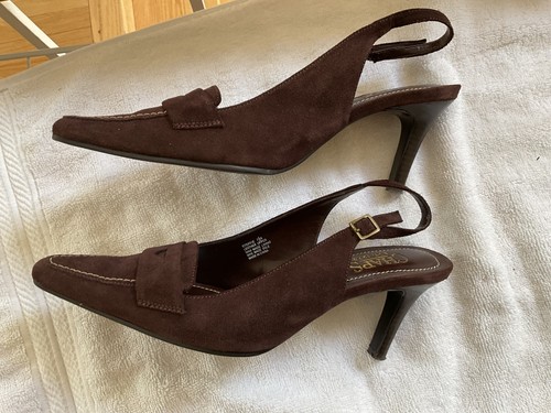 Chaps Suede Brown Slingback Heels "Steffie" Women's Size 7.5 - Picture 6 of 10