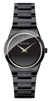 Bulova Men's Modern Quartz Slim Movement BlackStainless Steel Watch 41 MM 98A313