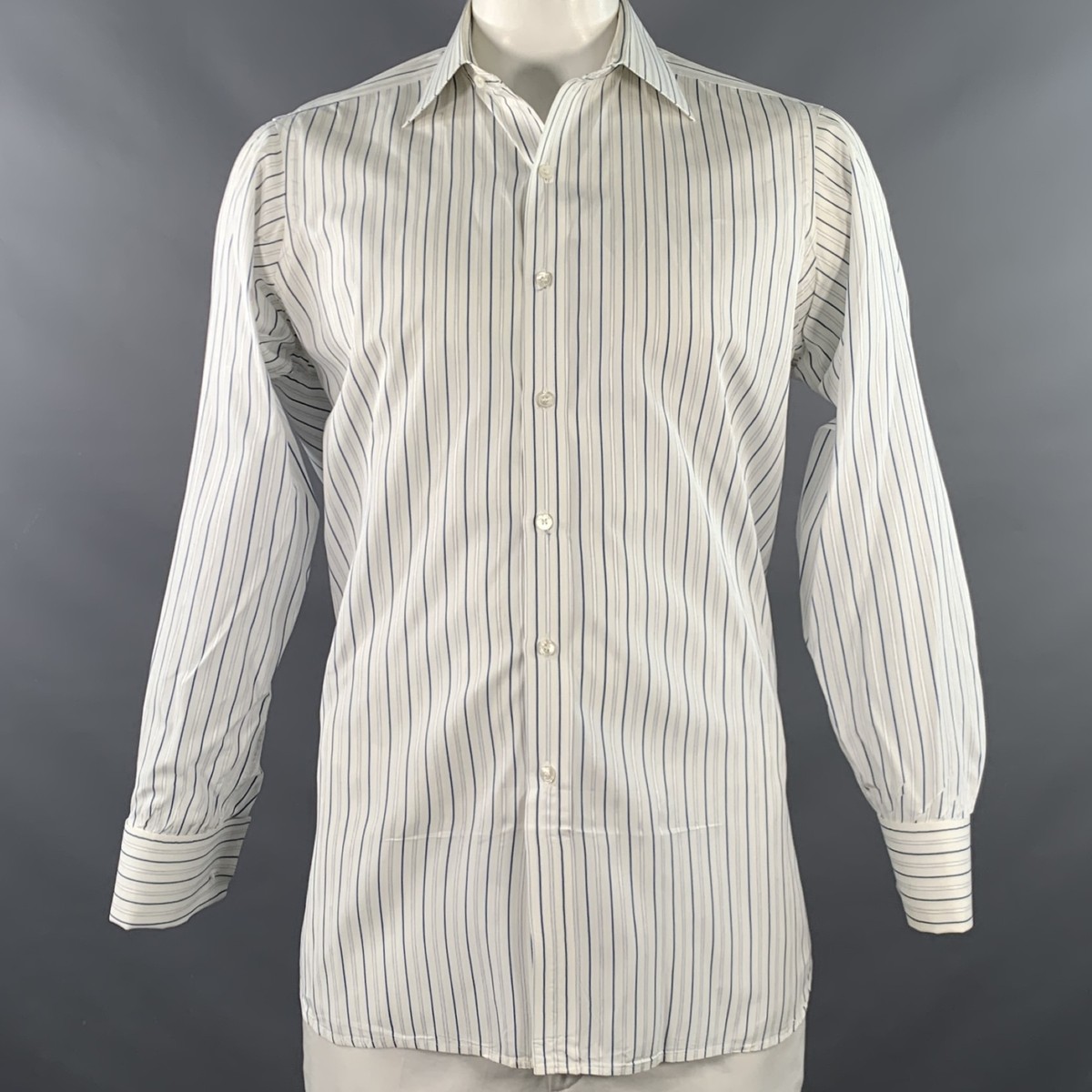 TURNBULL & ASSER Vintage Size L White Blue Stripe Cotton
