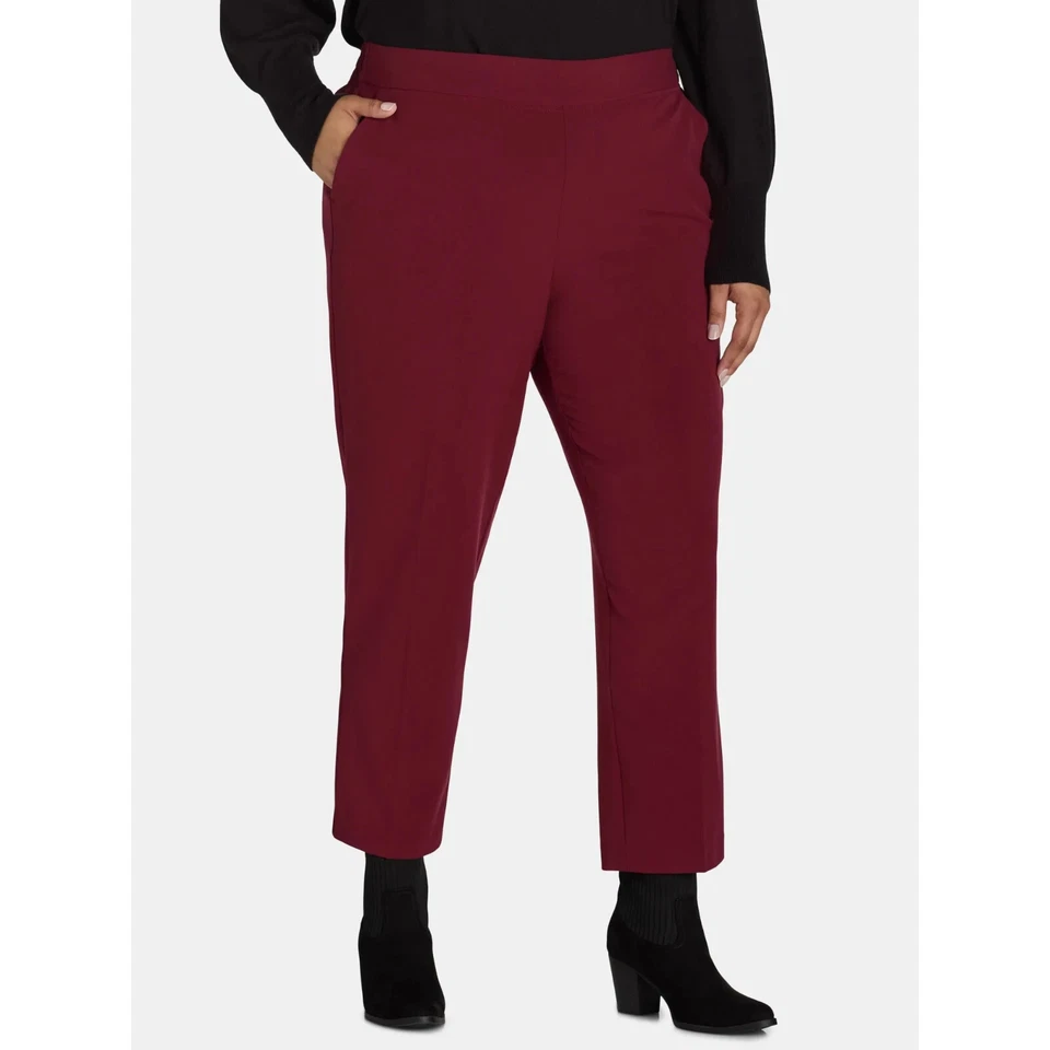 Just My Size Dress Pant Women's Maroon Straight Leg Pull-On, Size 1XP (16W) - Изображение 3 из 4