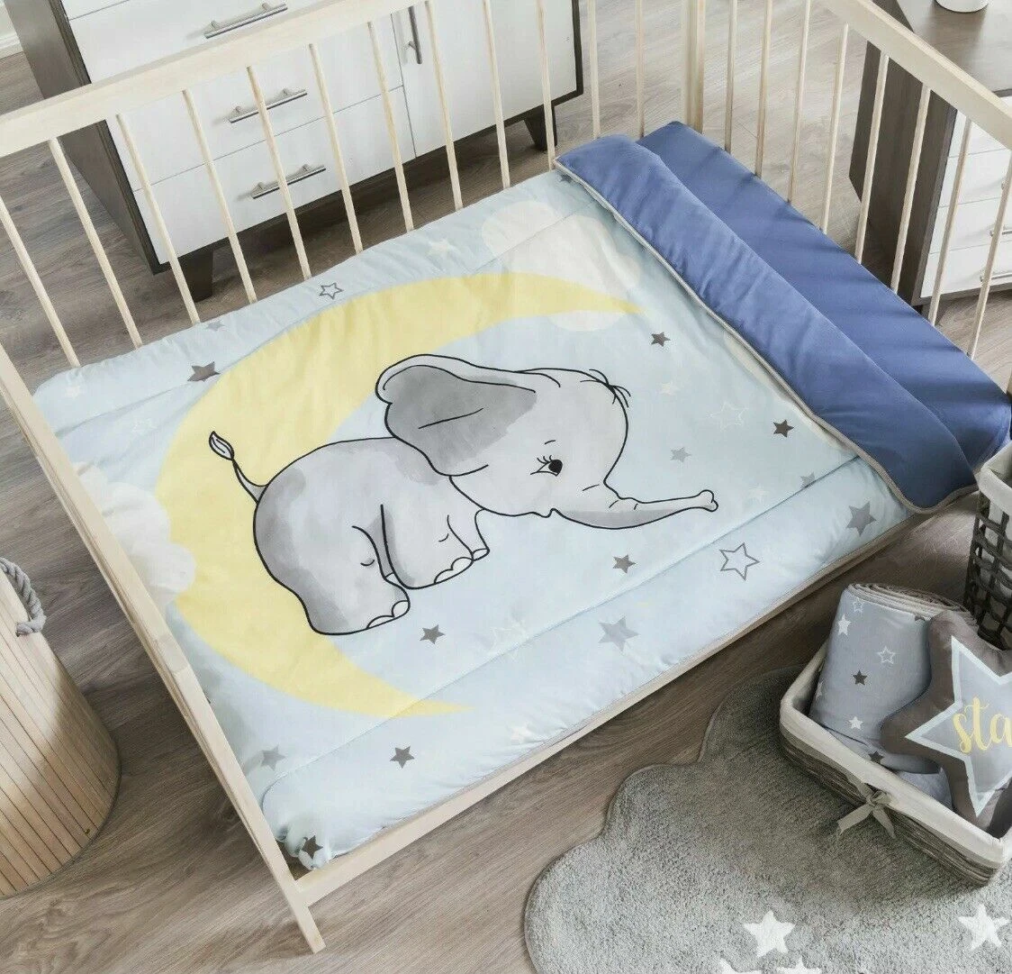 NEW BABY ELEPHANT BLUE & MOON BOY NURSERY CRIB BEDDING SET 4 PIECES