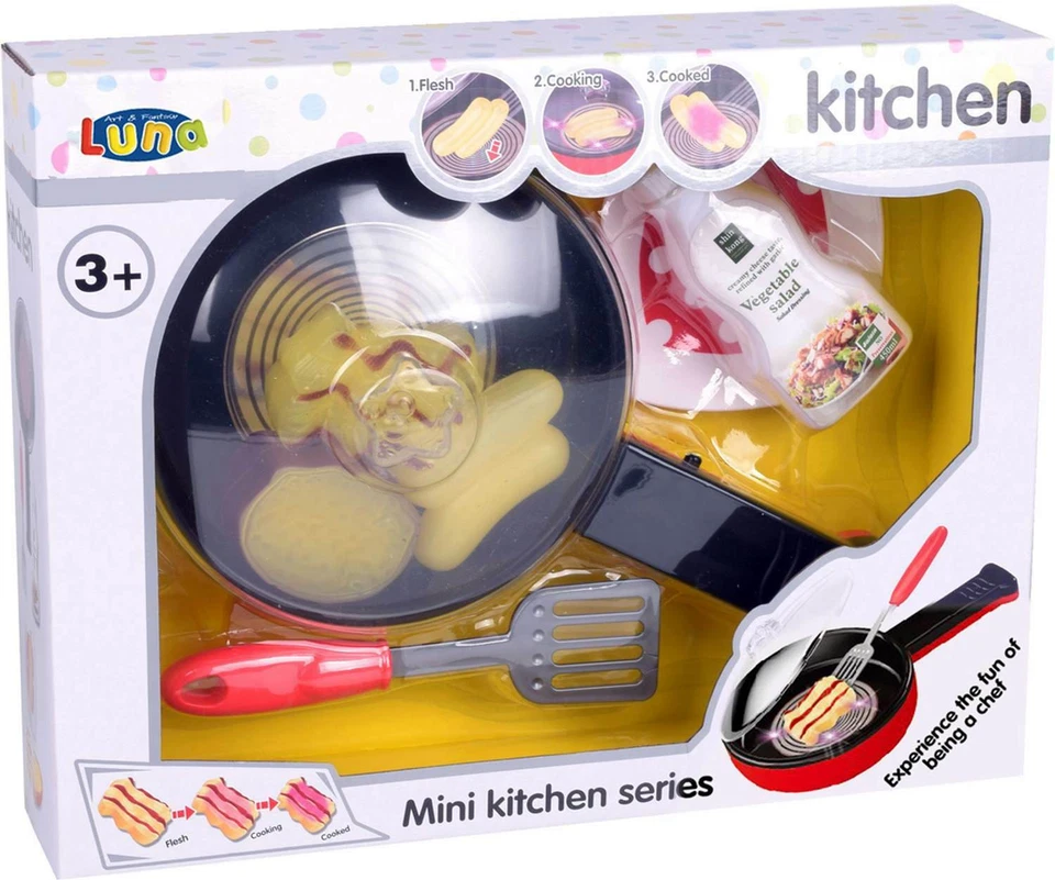 DIAKAKIS Luna Spielküchen Pfannen-Set 8-tlg. mit Zubehör Kinder Kochgerät Utensilien +3J