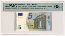EUROPEAN UNION (AUSTRIA) banknote 5 Euro 2013 PMG MS 65 EPQ Gem Uncirculated