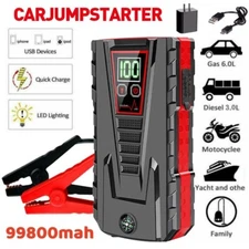 Car Jump Starter 99800mAh Booster Jumper Box Power Bank Battery Charger w/Clamp